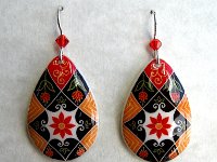 Black & Orange Teardrop Fall Florals Earrings Pysanky Eggshell Jewelry by So Jeo : pysanky pysanka ukrainian easter egg batik art eggshell jewelry pendants earrings drop dangle etched flowers gift women accessories accessory pendant necklace bail crystal finding sterling silver filled sojeo flowers celtic purple white red pink brown green purple orange cream burgundy magenta teal turqoise crows crow blue black so jeo art handmade